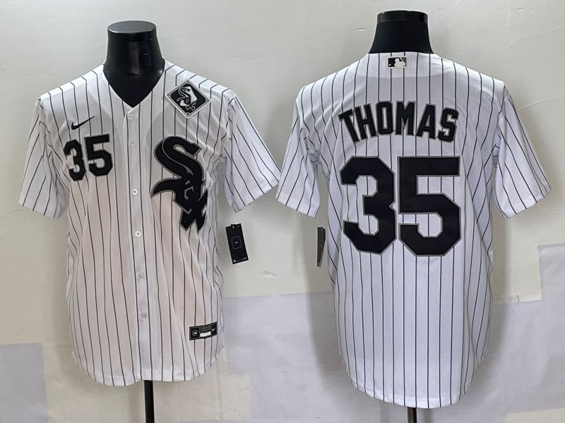 Men 2025 Chicago White Sox 35 Thomas White Stripe Game Nike MLB Jersey style 10